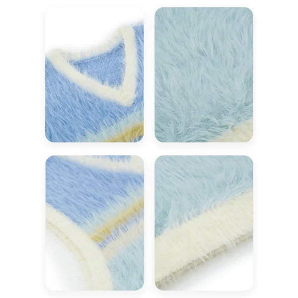 Dopamine Style Rainbow V Neck Fur Waistcoat Crop Polyester Knitted Sweater Vests for Women - Image 4