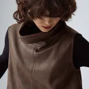 Sustainable Stand Collar Sleeveless Cropped Suede Leather Vest Women With Pockets