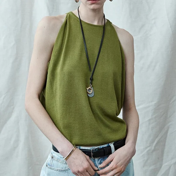 Summer Cashmere Silk Knitwear Waistcoats Sleeveless Wool Knitted Vests Top for Women - Image 4