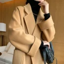 The Real High-end Autumn and Winter Double-sided Wool Cashmere Soft Coat Solid Color Jacket Sticker Bag