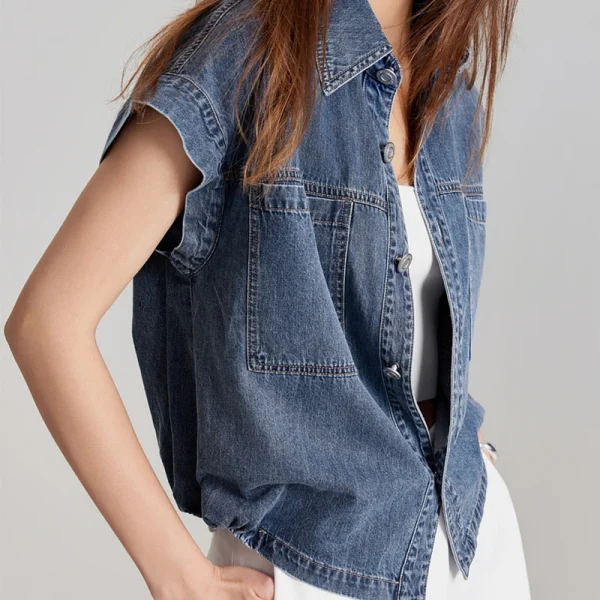 Summer Sleeveless Jean Tops Casual Cotton Denim Crop Vest for Women - Image 2