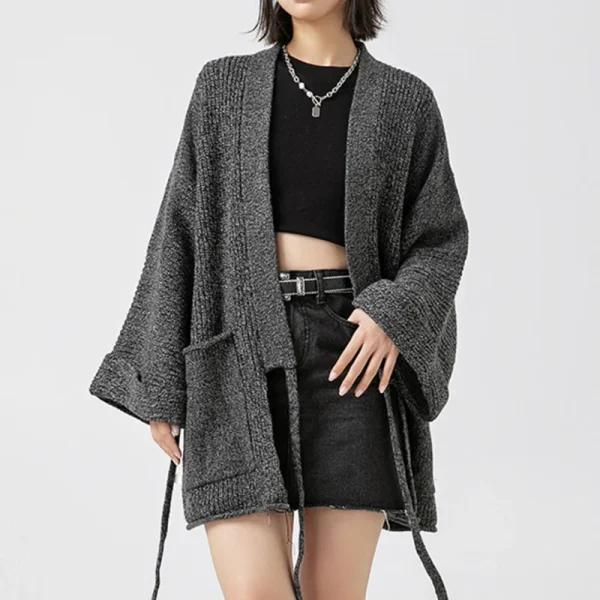 Knitted Cardigan Coat Winter Vintage Wool Cardigans Women With Belt - Image 4