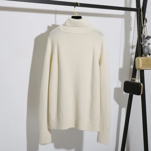 Autumn Winter High Collar Knitted Sweater Solid Color Women 100% Wool Pullover - Image 2