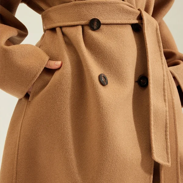 Luxury Double Faced Cashmere Trench Coat Double Breasted Long Genuine 100% Goat Cashmere Coats Women With Belt - Image 4