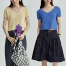 Korean Short Sleeve Thick Pullover Cropped Knitted Wool Sweater for Women