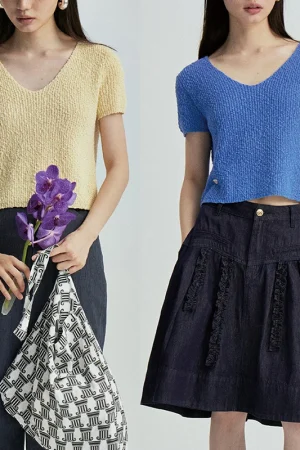 Korean Short Sleeve Thick Pullover Cropped Knitted Wool Sweater for Women