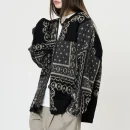 Thick Warm Jacquard Wool Jacket Vintage Knitted Cardigan Coat for Women