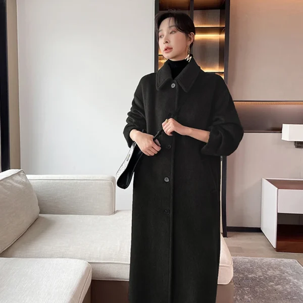 Small Batch Popular This Year High-end Middle Aged and Elderly Profile Casual Fashion Long Vicuna Cashmere Coat - Image 6