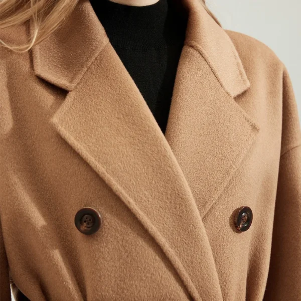 Luxury Double Faced Cashmere Trench Coat Double Breasted Long Genuine 100% Goat Cashmere Coats Women With Belt - Image 3