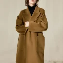 Luxury Mid Length Women Woolen Coats Winer Double Faced 100% Real Wool Coat With Belt