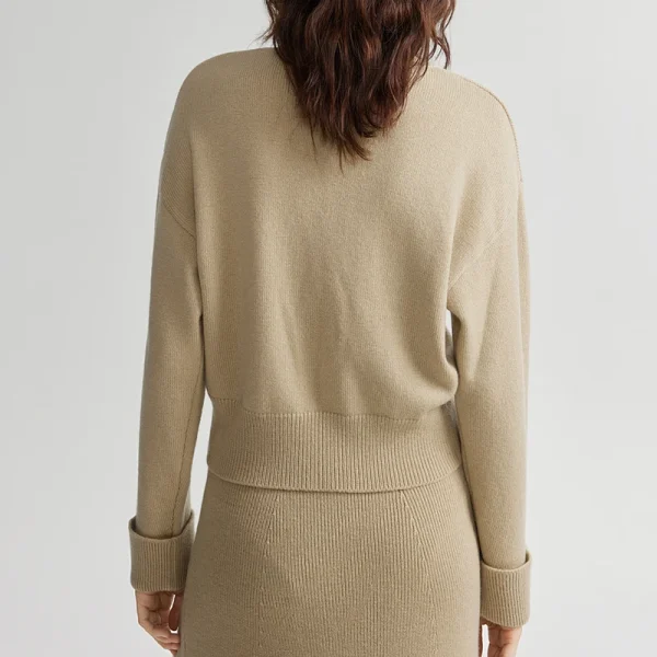 Autumn Khaki Sweater Pullover Split Wool Knitwear Women With Button - Image 2