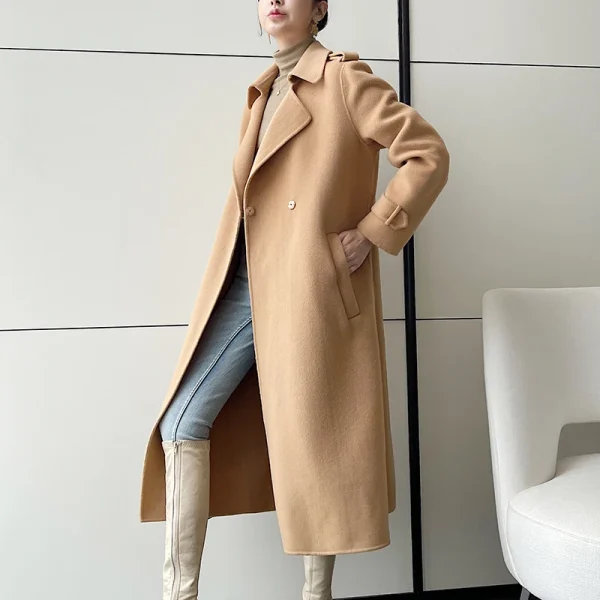 The Newest Luxury Korea Korean Coat Women's Woman Lamb Long Clothes Ladies Fashion Winter Cashmere Wool Trench Coat - Image 5