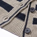 Fashion V Neck Knitwear Jacquard Striped Chunky Knitted 100% Linen Cardigan for Women