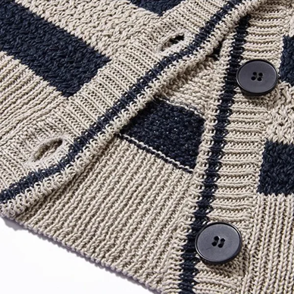 Fashion V Neck Knitwear Jacquard Striped Chunky Knitted 100% Linen Cardigan for Women - Image 4