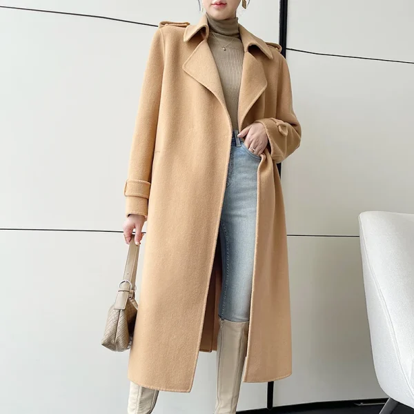 The Newest Luxury Korea Korean Coat Women's Woman Lamb Long Clothes Ladies Fashion Winter Cashmere Wool Trench Coat - Image 3