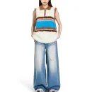 Women Cropped Fur Waistcoat Polyester Knitted Short Sweater Vests With Striped Pattern