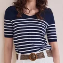 Summer Vintage Stripe Knitwear Knitted 100% Cotton T Shirts for Women