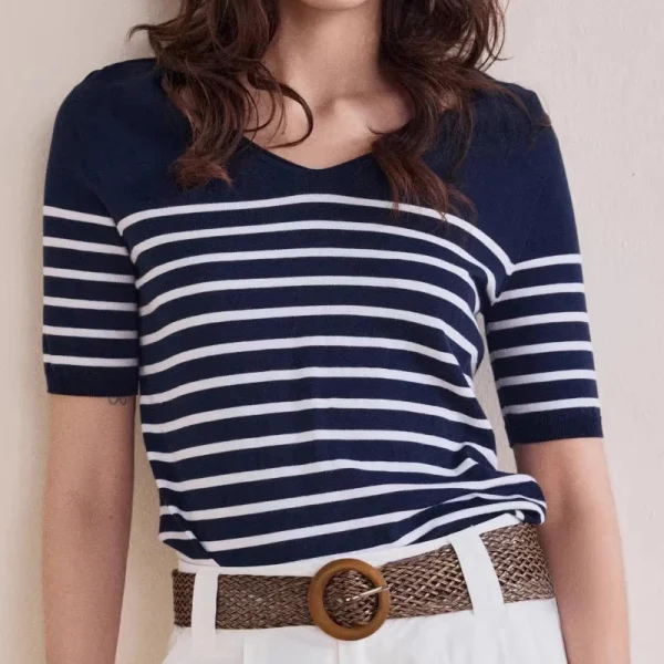 Summer Vintage Stripe Knitwear Knitted 100% Cotton T Shirts for Women - Image 5