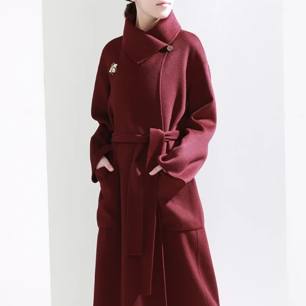 Small Batch Clothing Processing Winter High-quality Women's Designer 100%cashmere Coat European Fashion commuter Lacing - Image 6