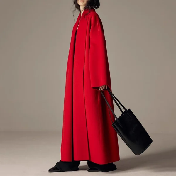 Ladies Double Faced Long Woolen Coat Luxury Handmade Camel Hair Wool Trench Coat Women with Belt - Image 4