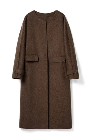 High Quality Real Camel Cashmere Coat Winter O Neck Long Genuine Wool Coats for Women