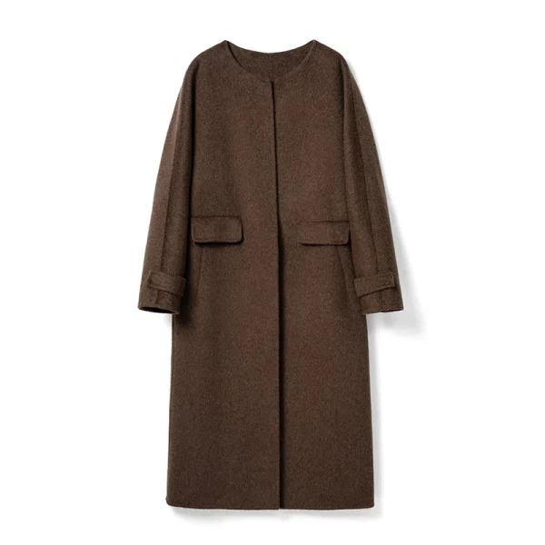 High Quality Real Camel Cashmere Coat Winter O Neck Long Genuine Wool Coats for Women