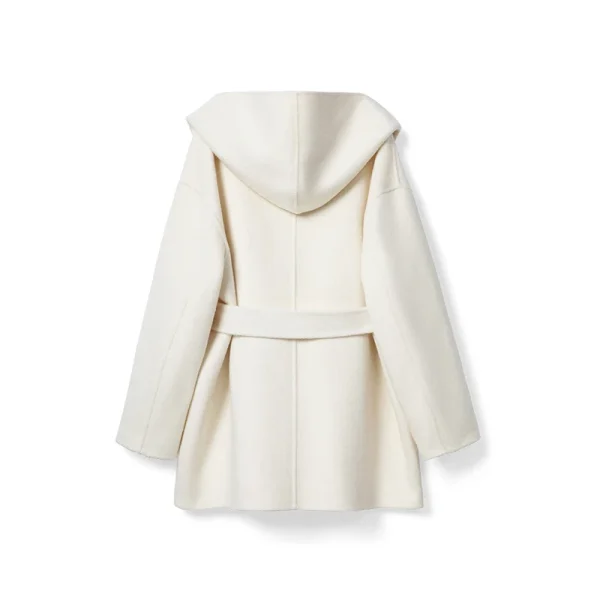 Winter Double Faced Hooded Woolen Coat Luxury Cropped Alpaca Wool Coats Women With Belt - Image 2