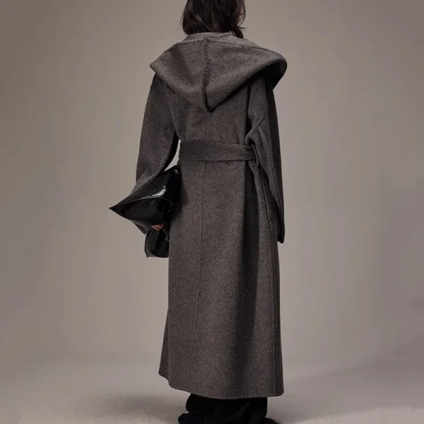 High Quality Double Faced Woolen Trench Coat Winter Luxury Goat Cashmere Wool Coats Women with Hood - Image 2