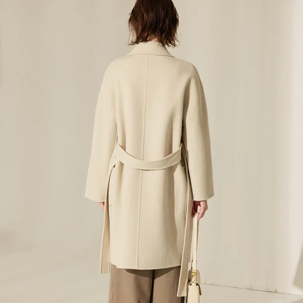 Luxury Mid Length Women Woolen Coats Winer Double Faced 100% Real Wool Coat With Belt - Image 2