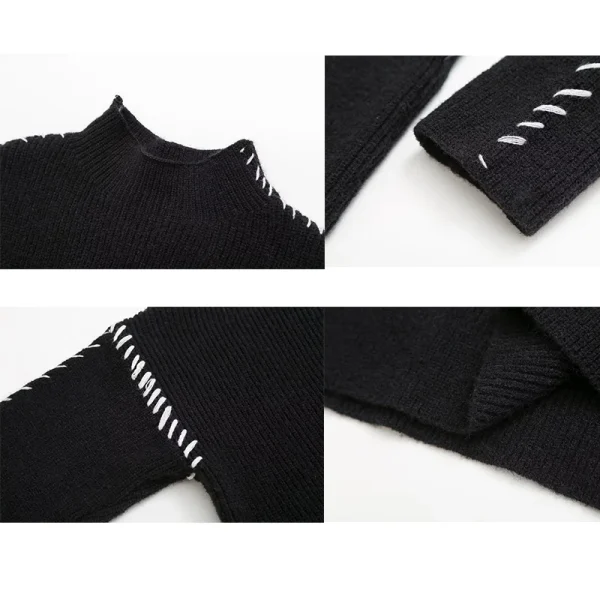 100% Wool Knitwear Long Sleeve Jacquard Knitted Pullover Sweater for Women - Image 3
