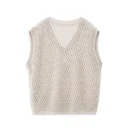 Summer Knitwear Waistcoat V Neck Sleeveless Hollow Out Knitted 100% Linen Vest for Women