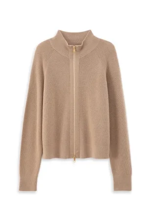 High Quality Two Way Zipper Knitwear Long Sleeve Knitted 100% Wool Cardigan for Women
