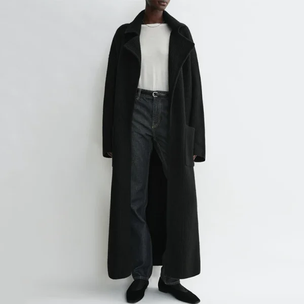 Spring Ribbing Open Front Knitted Coats Women Long 100% Wool Knitwear Cardigans - Image 3