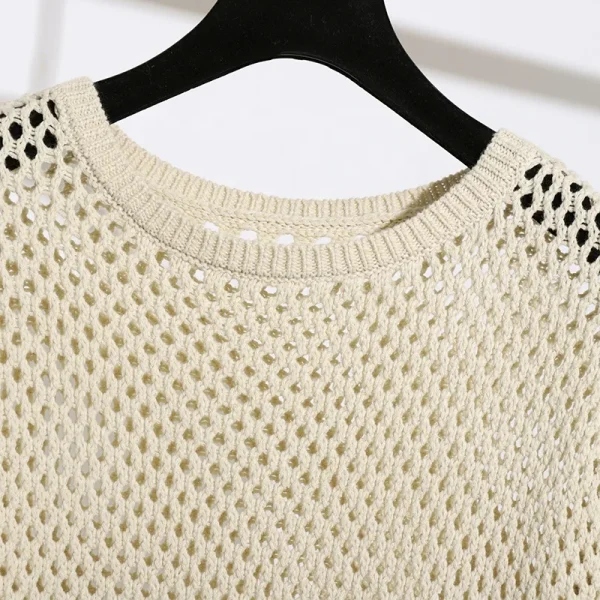 High Quality Long Sleeve Acrylic Pullover Hollow Out Cotton Knitted Sweater for Women - Image 3