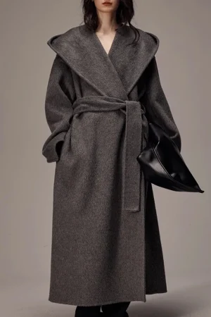 High Quality Double Faced Woolen Trench Coat Winter Luxury Goat Cashmere Wool Coats Women with Hood