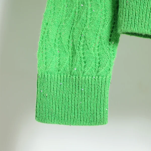 Drop Shoulder Wool Sweater Single Breasted 100% Cashmere Knitted Cardigan Women With Sequin - Image 5