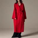 High End Winter Luxury Woolen Coat Women Double Faced Long 100% Wool Coat with Belt