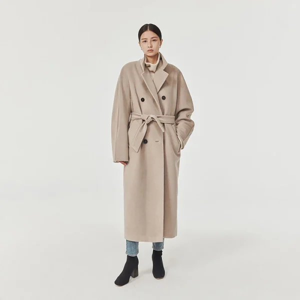 Women's Wool Blends in 2025 the New Winter Solid Color Double-breasted Jacket Fashion Elegant Commuting Cashmere Coat - Image 3