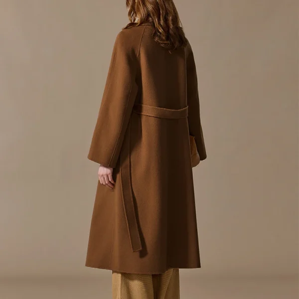 Winter Luxury Double Faced Long Handmade Woolen Coats Belted Genuine 100% Goat Cashmere Coat for Women - Image 2
