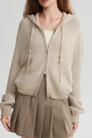Autumn Fashion Zipper Wool Sweater Coat Knitted Wool Cardigans Women With Hooded