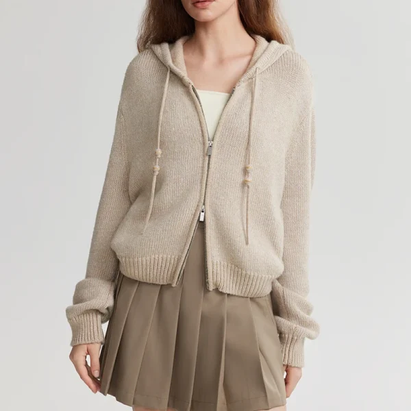 Autumn Fashion Zipper Wool Sweater Coat Knitted Wool Cardigans Women With Hooded