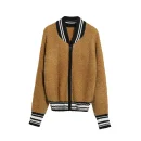 New Design Winter Warm Knitted Long Sleeve Sheep Fur Jacket Cropped Lamb Wool Coat Women With Zipper