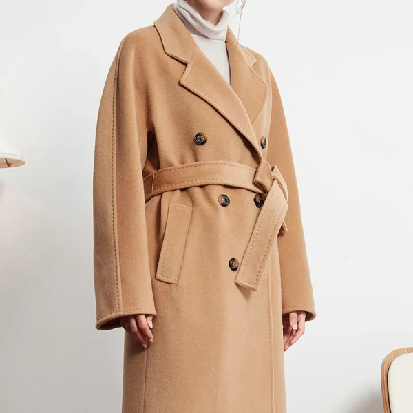 Women s Wear Small Batch Haute Couture Thickening Keep Warm Double-breasted Classic Black Long 101801 Cashmere Coat - Image 4