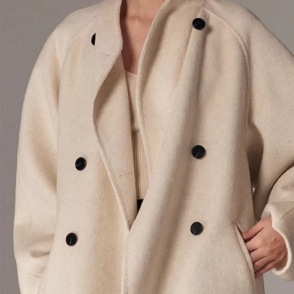 Ladies Double Faced Woolen Coat Double Breasted Mid Length Handmade Camel Hair Wool Coat for Women - Image 4