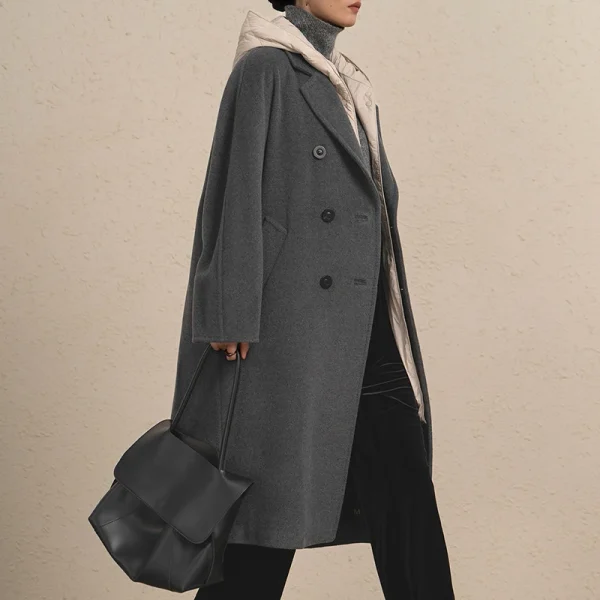 High Quality Luxury Cashmere Silk Coat Winter Warm Women Double Faced Long Wool Coat - Image 2