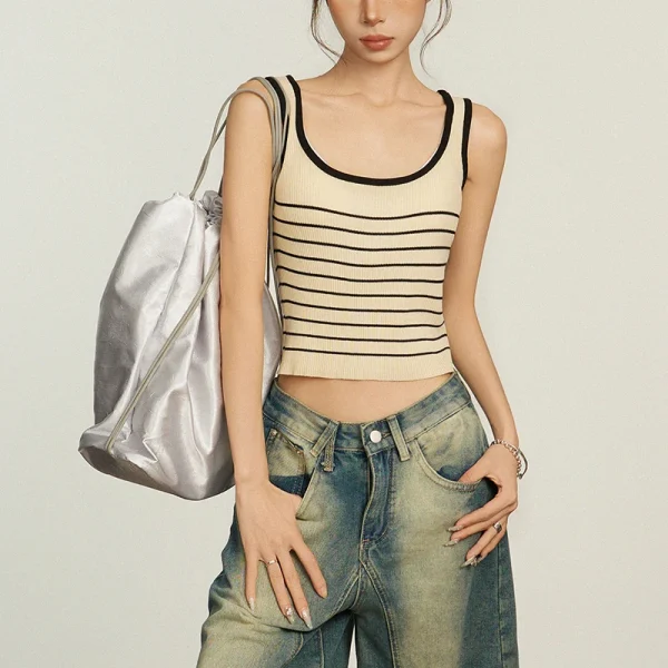 Summer Striped Sleeveless Sweater Pullover Women Knitted Cotton Vest - Image 4