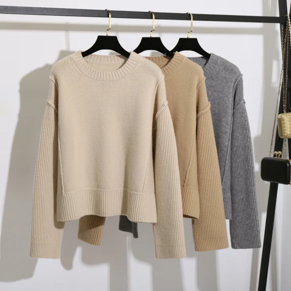 High Quality 100% Wool O Neck Pullover Winter Warm Knitted Sweater for Women - Image 3