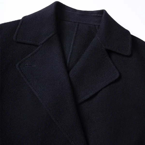 Luxury Belted Black Woolen Coat Double Breasted Long Real Wool Coats for Women - Image 3