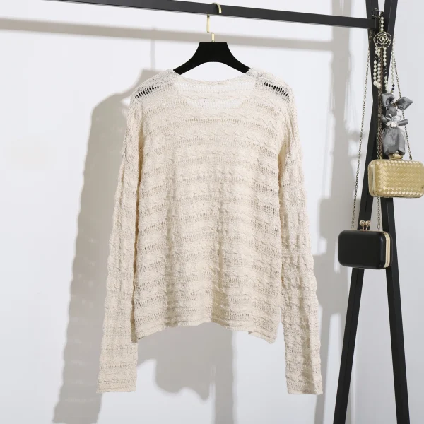 High Quality Long Sleeve Hollow Out Pullovers Crop Knitted Cotton Sweater Women - Image 2