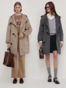 Women Wool Horn Button Mid-length Woolen Coat